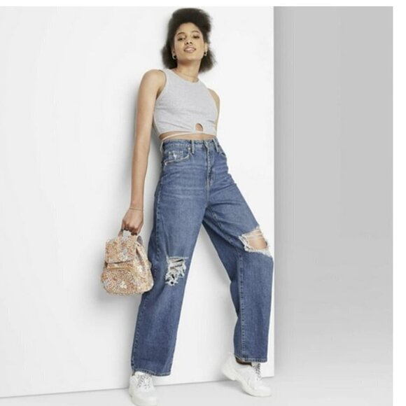 Wild Fable Super Hight Waist Baggy Distressed Jeans - Picture 1 of 8